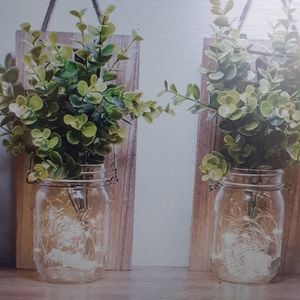 Mason jar sconce set with fairy lites
